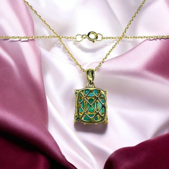 10K Gold- Natural Colombian Emerald & Diamond Necklace -18"- 1.5 Carat T.W.-1.6g - Picture 12 of 16